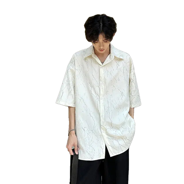 佑麟 英伦雅痞肌理感衬衫设计感高级短袖衬衣发型师夏季穿搭上衣 男女同款