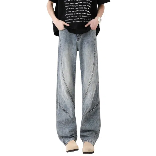 加荣 美式高街轻薄潮牌百搭宽松牛仔裤 男女同款