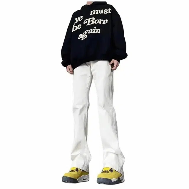 八哥 修身直筒百搭休闲舒适牛仔裤 男女同款 黑色