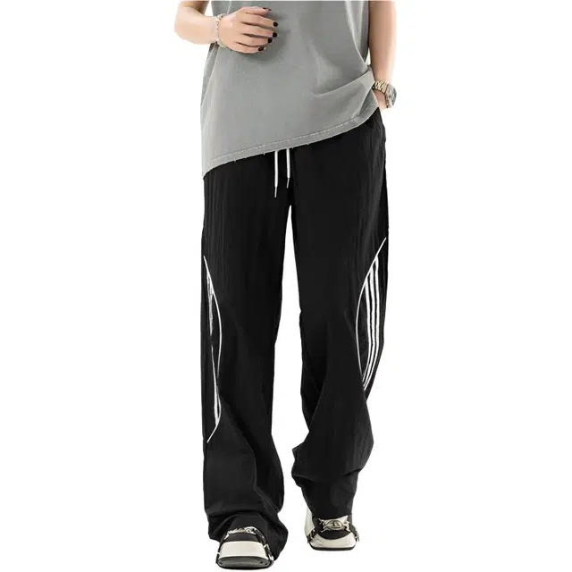 识恩 小众美式复古撞色设计感条纹运动裤女嘻哈宽松直筒显瘦女休闲裤 女款