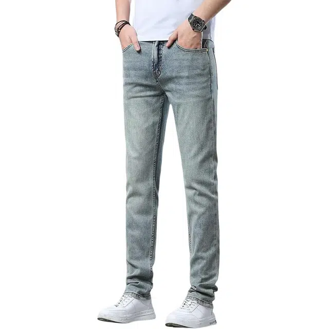 吉肯蒂 复古修身直筒舒适百搭牛仔裤 男款 复古蓝