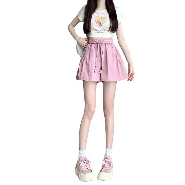 莫代尔 纯色高腰宽松薄款舒适休闲工装短裤 女款