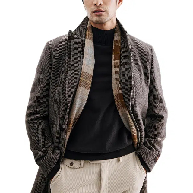 丹宁哲学 纯羊毛戗驳领时尚西装领大衣 男款