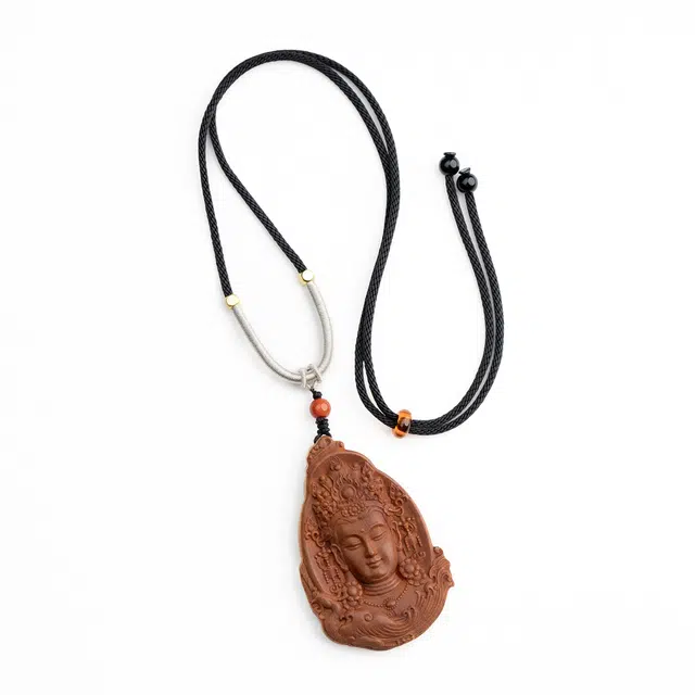 仙源 观音牌 精工雕刻新中式转运个性 轻奢时尚百搭 古法传承可调节编绳中式 好运 檀木  木作项链  男女同款情侣款