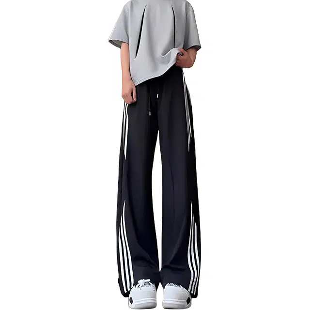 拾个壹先生 美式三条杠冰丝速干垂感透气直筒休闲裤 男女同款