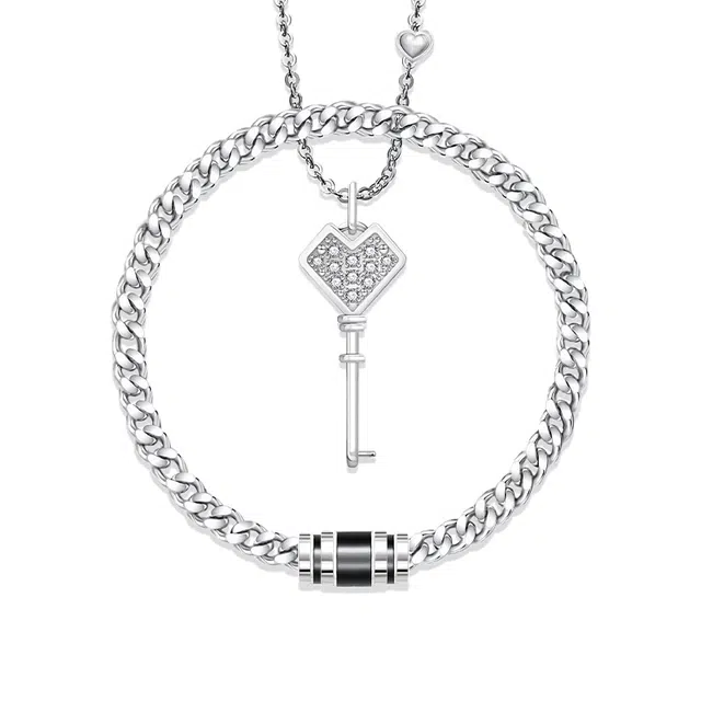 阿葱饰品 解锁心动密码一锁定情套链 时尚个性独特优雅精致小众设计潮流质感时尚百搭轻奢钟爱久久恋爱告白 钛钢 手链 男女同款情侣款