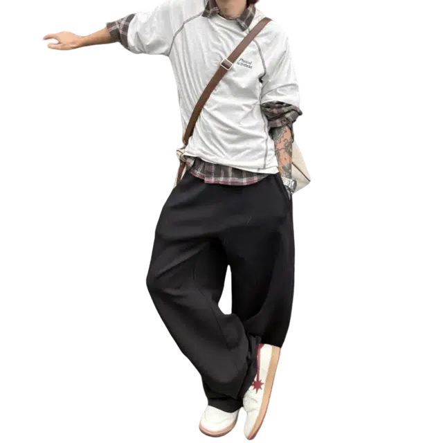 冈哉 垂顺长裤拖地卫裤纯色简约经典基础款宽松百搭直筒中性风户外徒步青春活力日系日常通勤休闲裤 男女同款