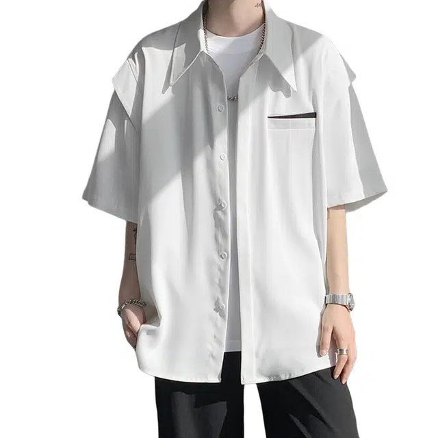 佐菲利 高级感美式痞帅休闲潮流小众解构穿搭衬衣短袖衬衫 男款