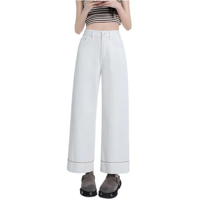 沐晓欣 纯色简约舒适宽松阔腿裤牛仔裤 女款