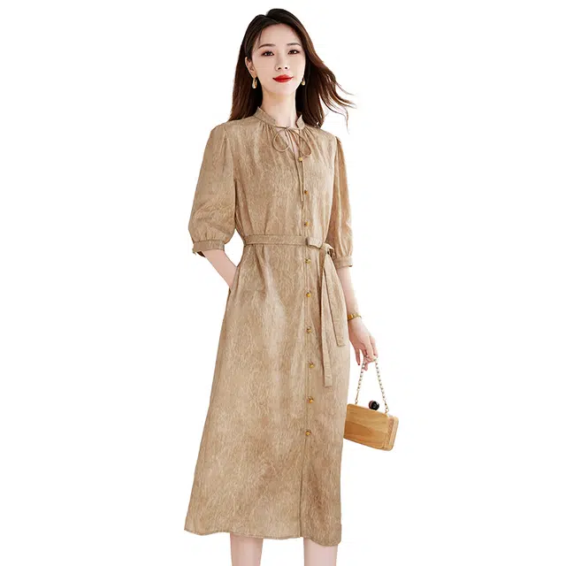 比利斯山羊 简约轻奢气质优雅纯色长袖连衣裙 女款