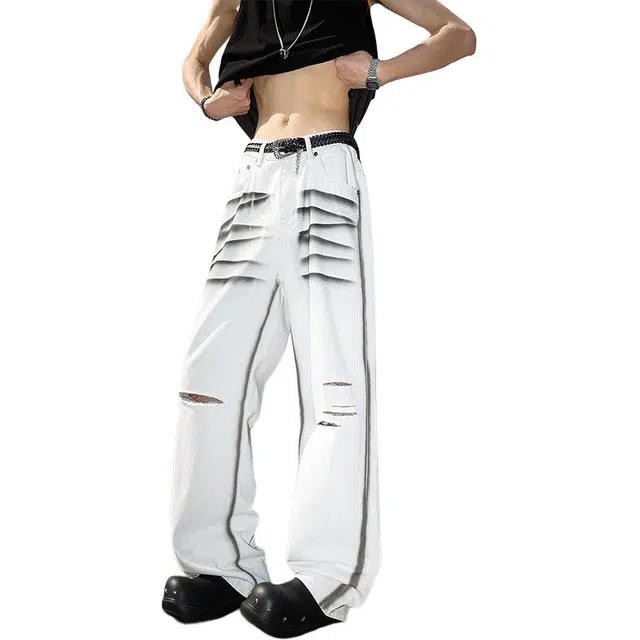 沃马 美式复古百搭舒适时尚时髦潮流休闲牛仔裤 男女同款 白色