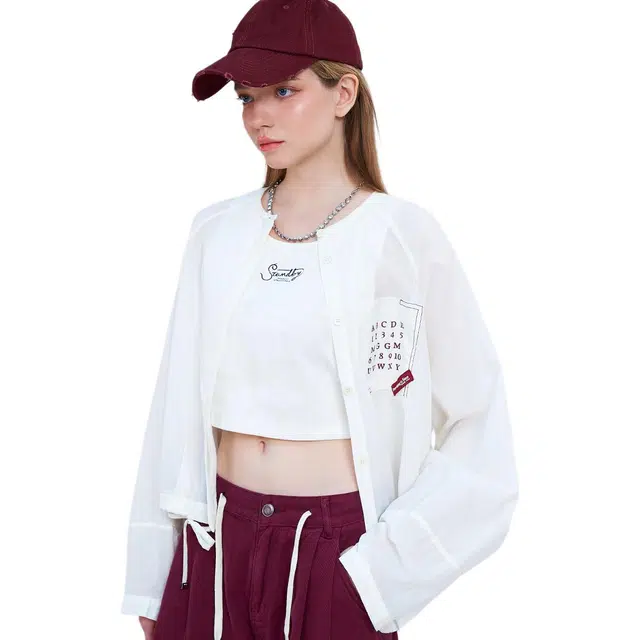 木果果木 夏季简约百搭常规长袖截短上衣 女款