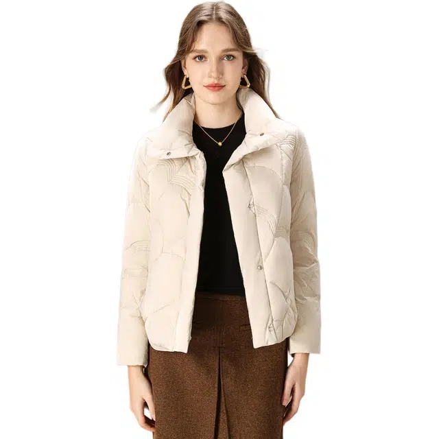 粉红玛琍 立领纯色简约羽绒服 女款 米白