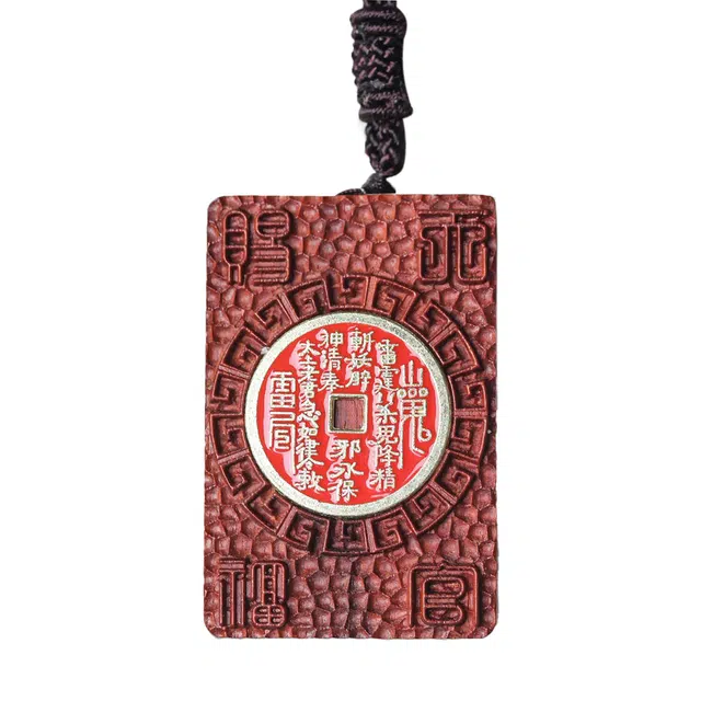 仙友 新中式精工雕刻天宫赐福挂件 万事顺遂 平安喜乐国潮平安牌车挂 檀木 木作项链 男女同款情侣款