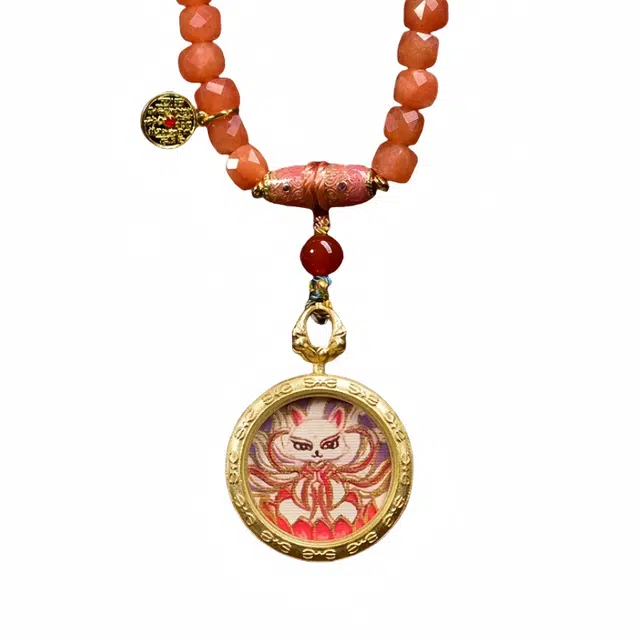 凯真 藏式民族风唐卡九尾狐仙毛衣链 爱情美满正缘桃花 国潮新中式高级轻奢锁骨链 水晶 玉石项链 女款