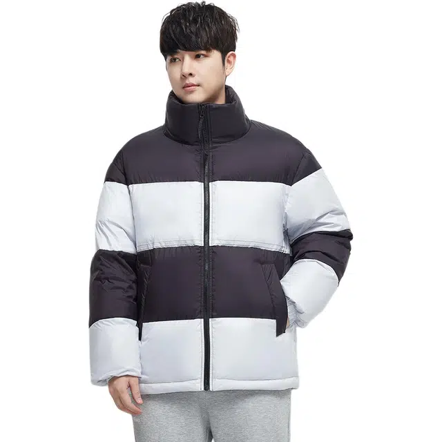 鸭鸭 简约时尚舒适保暖拉链拼接羽绒服 男款 黑色