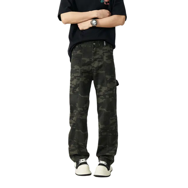 敦煌博物馆 美式复古迷彩宽松拼接薄款舒适透气时尚百搭运动长裤工装裤 男女同款