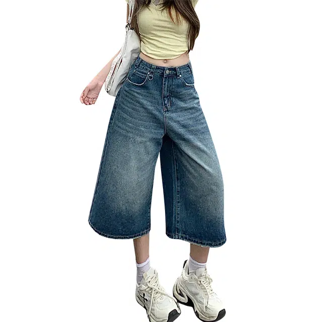 玫丝朵 美式复古休闲松弛感宽松阔腿百搭牛仔短裤 女款