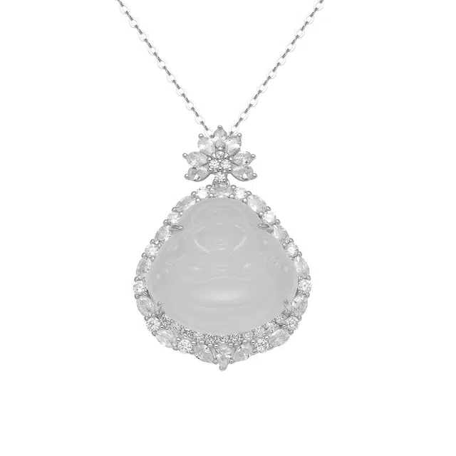 逸之璟 大肚佛笑佛弥勒佛公 新中式国风本命年锁骨链 冰透温润 表白告白 好事花生 #好运 玉髓 项链 女款