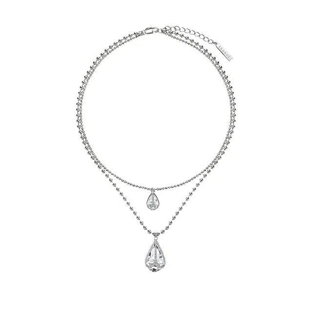 克兰茜 轻奢小众设计感双层叠戴链 钛钢/锆石 项链 女款 银色