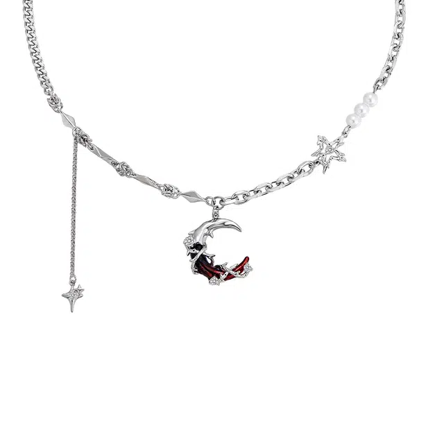 暖瞳 个性独特哥特血月时尚潮流配饰高级感简约独特月牙轻奢风格小众个性锁骨链 铜 项链 女款