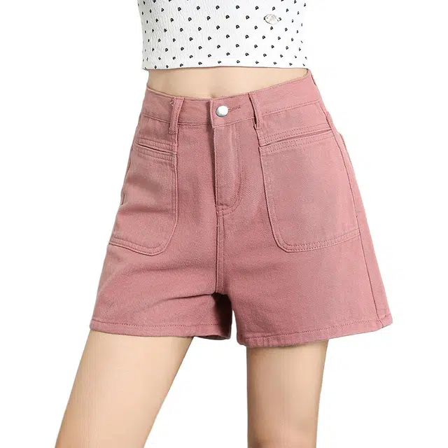 法文箱子 纯棉纯色美式复古甜酷风高腰牛仔短裤 女款