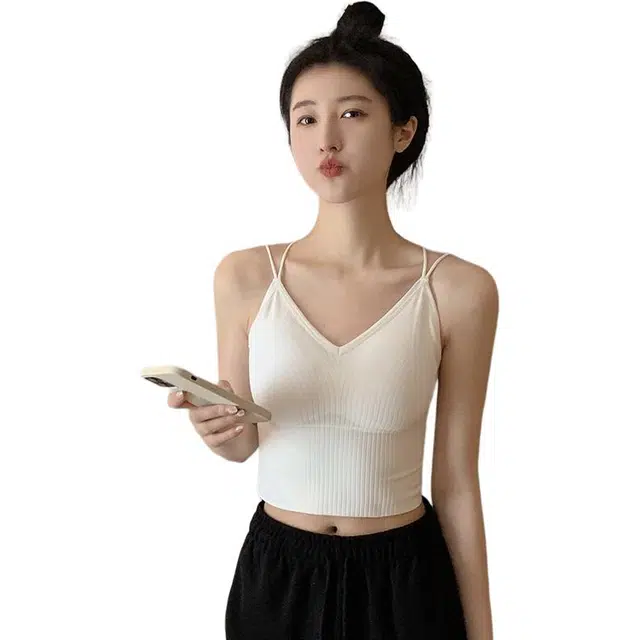 善己 打底短款露脐带胸垫可拆卸针织美背外穿休闲百搭修身背心 女款