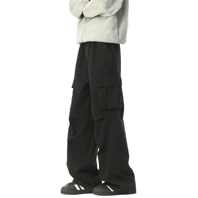 帝狼牛 美式复古青春多口袋工装宽松中腰显瘦通勤水洗潮流垂感舒适休闲裤 男女同款