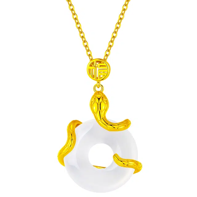 帝苏行 灵韵盘蛇平安扣 新中式国潮 吉祥如意平安顺遂 好运 简约小众设计 玉髓 玉石项链 女款