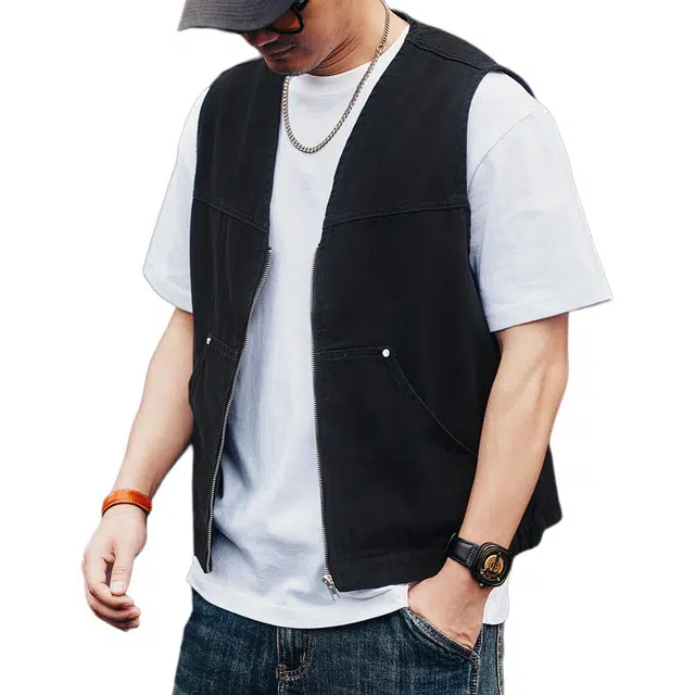 格蓝鹿 学生党潮牌宽松休无袖坎肩春季马甲 男女同款