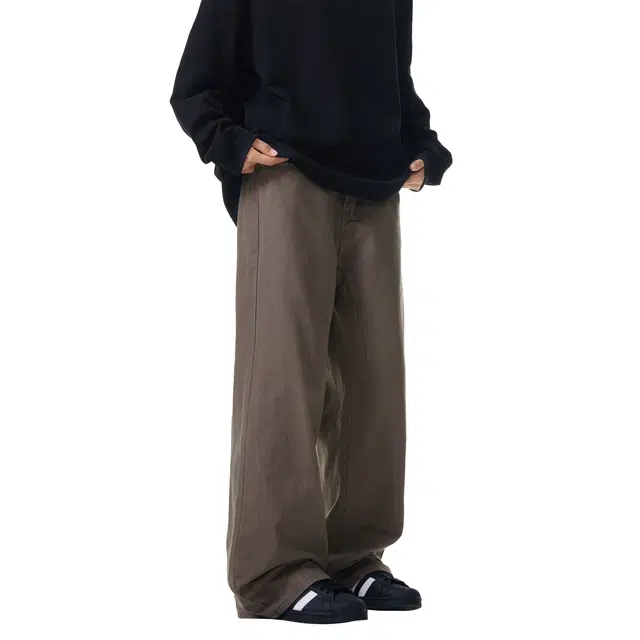 帝狼牛 美式复古高街工装长裤经典百搭设计感宽松直筒阔腿裤潮牌黑色休闲裤 男女同款