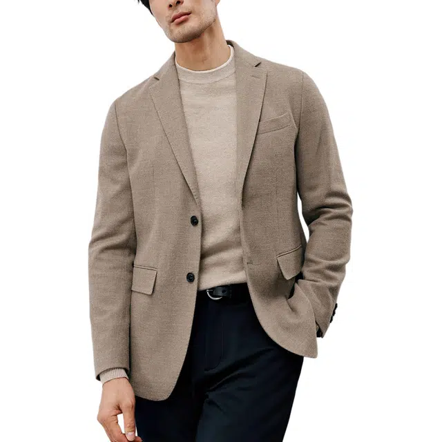 丹宁哲学 高档莱赛尔羊毛斜纹面料纯色长袖平驳领标准西装 男款