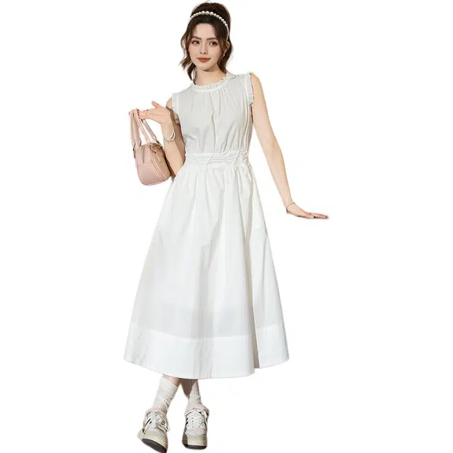 法文箱子 夏 高级感时尚休闲减龄显瘦小个子中长款无袖连衣裙 直筒 女款