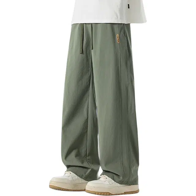 童先森 薄款美式高街凉感速干运动裤子纯色复古宽松直筒裤阔腿裤休闲裤 男款