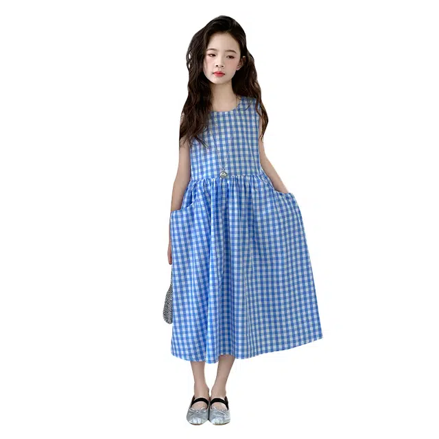 泰迪珍藏连衣裙 舒适亲肤透气百搭无袖 蓝色 中小童