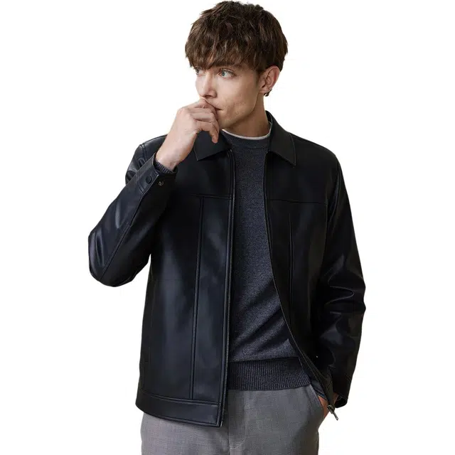 红豆 商务休闲翻领保暖百搭拉链夹克外套 男款 黑