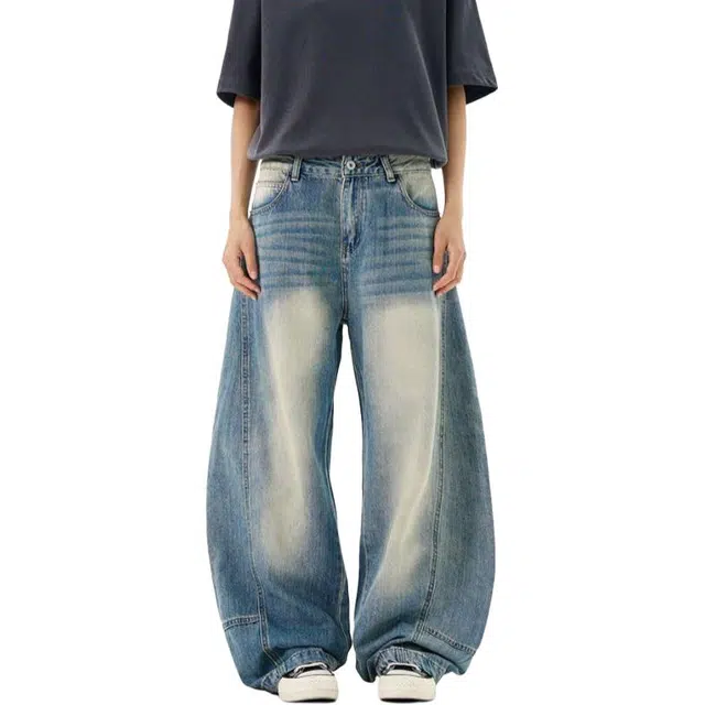 宝米卡 美式复古弯刀裤小众设计感牛仔裤 男女同款