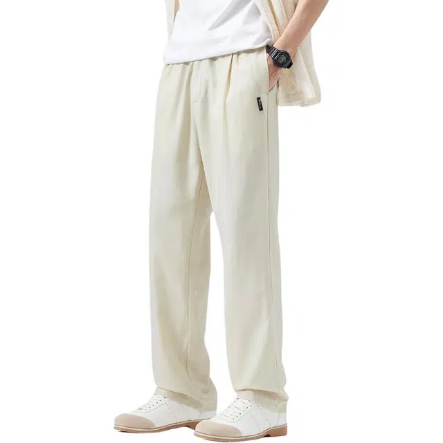 隐狼世家 宽松直筒薄款潮牌百搭长裤休闲裤 男款 米杏色