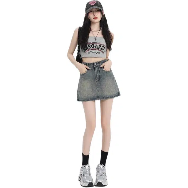 小卷要加油 百搭简约舒适休闲牛仔短裙 女款