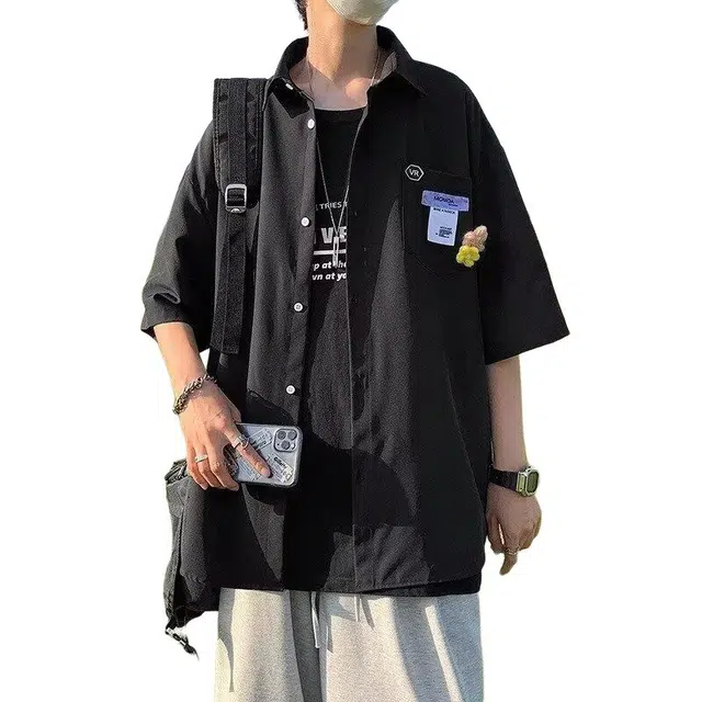 佐菲利 多巴胺设计感小众别致学院风宽松防晒衬衣短袖衬衫 男女同款