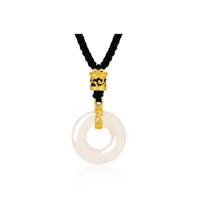 【一生所爱】中国黄金 珍·尚银 意中人平安扣吊坠 新中式国潮 小众锁骨链 小众轻奢设计 圣诞新年送礼 礼盒 玉髓 情侣项链 男女同款情侣款