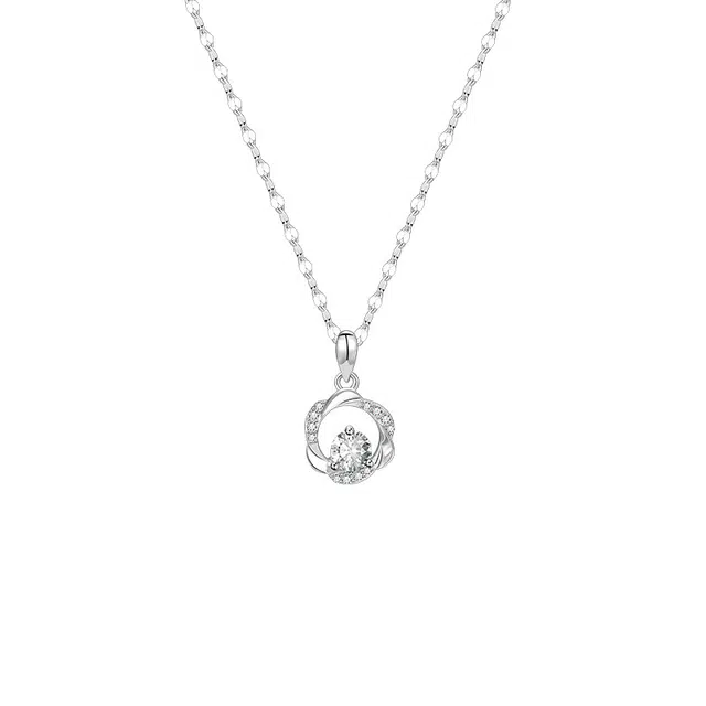 大唐国鼎  莫比乌斯 轻奢小众高级感 闪耀锆石爱意循环 森系甜美简约精致 镂空花环浪花 合金 项链 女款