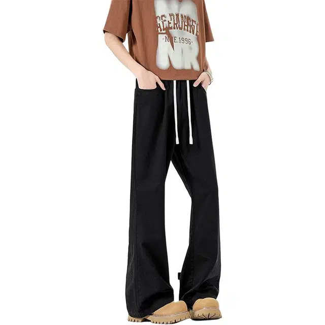 隐狼世家 弯刀宽松运动百搭拖地直筒休闲裤 男款