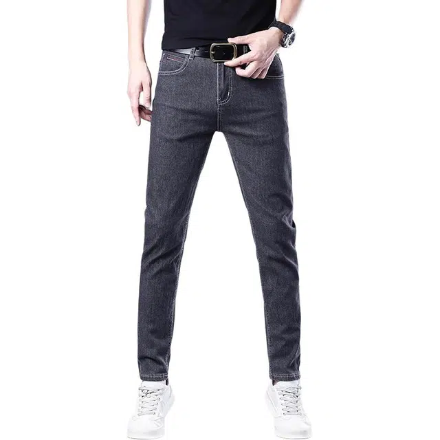 炳盛 夏季薄款深灰色牛仔裤男士修身小脚韩版百搭冰丝弹力休闲长裤男装 男女同款