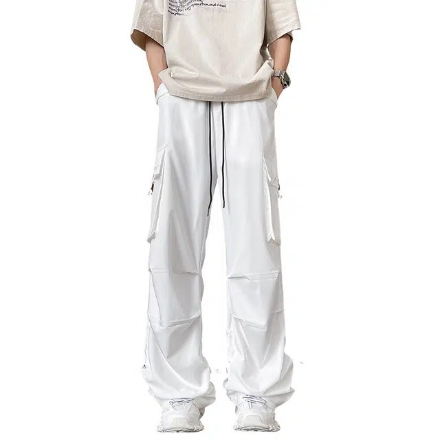 哲源 美式高街宽松直筒纯色休闲裤 男女同款