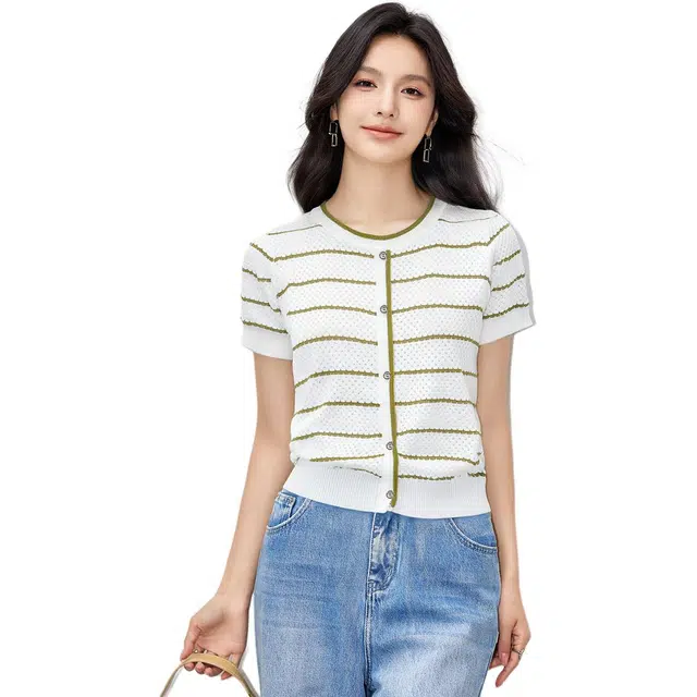 爱依莲 圆领舒适百搭短袖上衣针织衫 女款