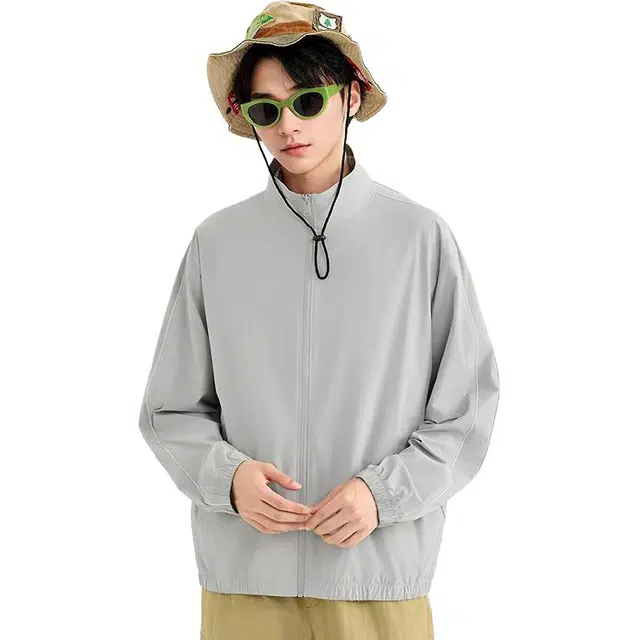 三福 净色宽松户外长袖立领 超轻透气防风防晒服 男款