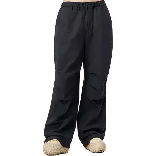 物质公式 纯色中腰宽松束脚加绒系带休闲裤 男女同款 黑色