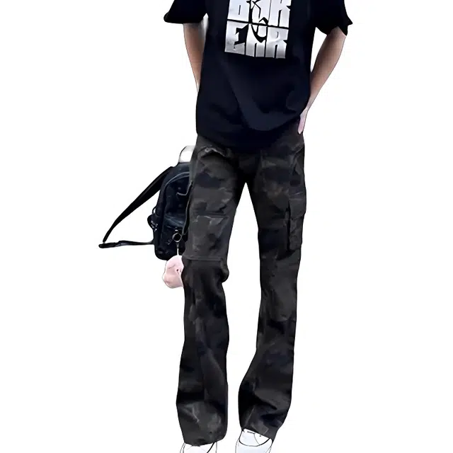 单爵 美式高街迷彩时尚百搭宽松工装裤 男女同款