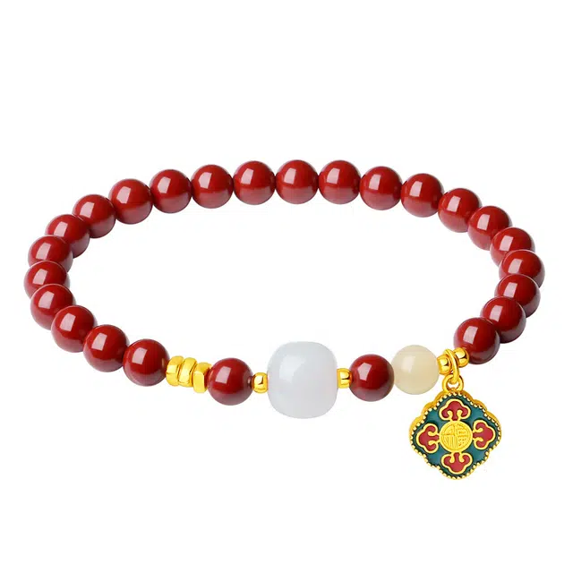 宣华意 转运珠冷珐琅招财福牌 国潮本命年饰品#好运 朱砂 手串 女款